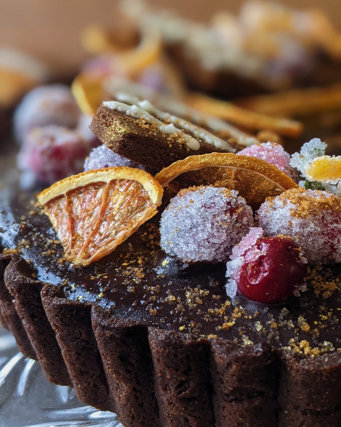Cranberry Chocolate Gingerbread Tart